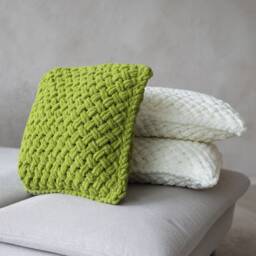 Hand Knit Chunky Yarn Pillow 16x16 Inches, 40x40 cm Decorative Cushion, Rich Color Gift, Pilloe Case & Insert Included - thumbnail 3