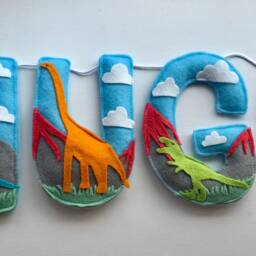 Dinosaur Felt Name Garland, Prehistoric, Nursery Decor, Banner, Bunting, Handmade Party Decoration, Wall Sign - thumbnail 2