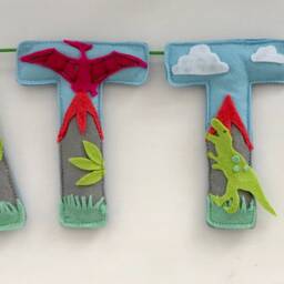 Dinosaur Felt Name Garland, Prehistoric, Nursery Decor, Banner, Bunting, Handmade Party Decoration, Wall Sign - thumbnail 4