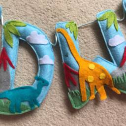 Dinosaur Felt Name Garland, Prehistoric, Nursery Decor, Banner, Bunting, Handmade Party Decoration, Wall Sign - thumbnail 3