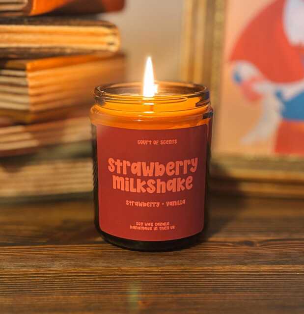 strawberry Milkshake Scented Soy Candle Hand-Poured 8Oz Jar - image 1