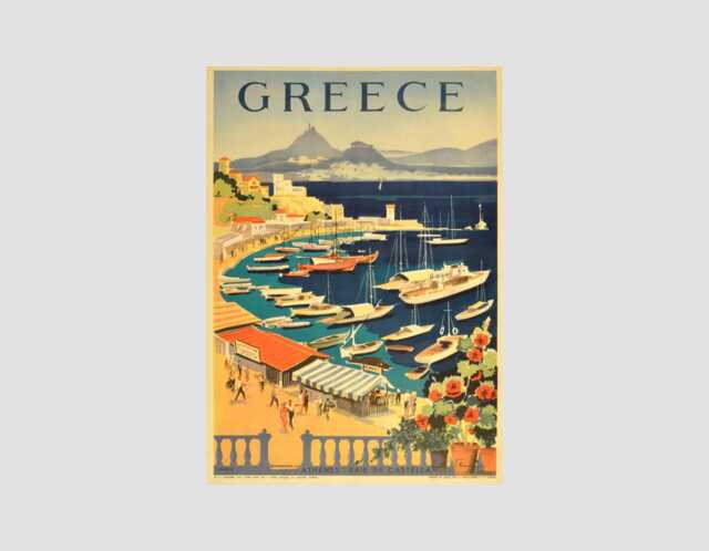 Vintage Greece Travel Poster Coastal Scene Art Print - image 1