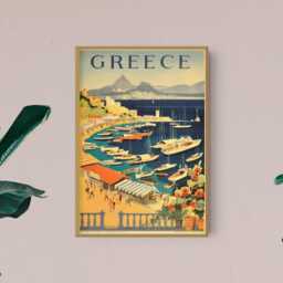 Vintage Greece Travel Poster Coastal Scene Art Print - thumbnail 3