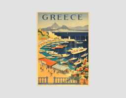 Vintage Greece Travel Poster Coastal Scene Art Print - thumbnail 1