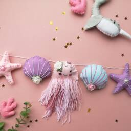 Under The Sea Garland, Jellyfish Starfish Girl Wall Decor, Ocean Nursery Bunting, Creature Decor - thumbnail 2