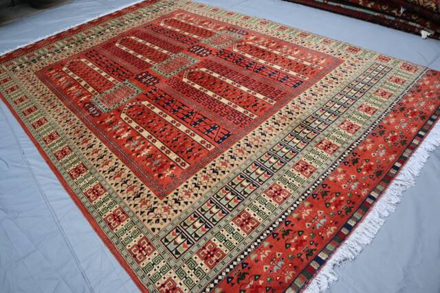 7x10 Ft Large Afghan Bukhara Parda Rug - Red Handmade Wool Soft Pile Turkmen Tribal Area Rug Living Room Oriental Vintage - image 1