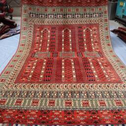 7x10 Ft Large Afghan Bukhara Parda Rug - Red Handmade Wool Soft Pile Turkmen Tribal Area Rug Living Room Oriental Vintage - thumbnail 4