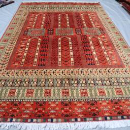 7x10 Ft Large Afghan Bukhara Parda Rug - Red Handmade Wool Soft Pile Turkmen Tribal Area Rug Living Room Oriental Vintage - thumbnail 2