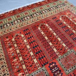 7x10 Ft Large Afghan Bukhara Parda Rug - Red Handmade Wool Soft Pile Turkmen Tribal Area Rug Living Room Oriental Vintage - thumbnail 3