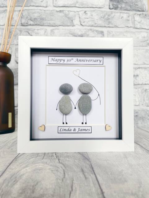 30Th Wedding Anniversary Gift, Pearl Anniversary, Personalised Pebble Art Thirty Years Handmade Gift - image 1