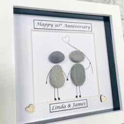 30Th Wedding Anniversary Gift, Pearl Anniversary, Personalised Pebble Art Thirty Years Handmade Gift - thumbnail 2