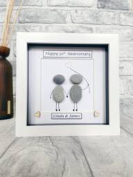 30Th Wedding Anniversary Gift, Pearl Anniversary, Personalised Pebble Art Thirty Years Handmade Gift - thumbnail 1
