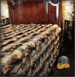 Faux Fur Bedspread, Black White Gray Rabbit, Minky Cuddle Lining, Hand Made - thumbnail 1
