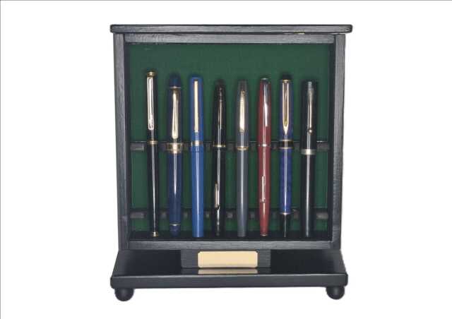 Handcrafted Ebonised Solid Wood Pen Display Case/Cabinet With Slide-Up Clear Acrylic Glass Front, Holds 8 Pens - Pens Not Included - image 1