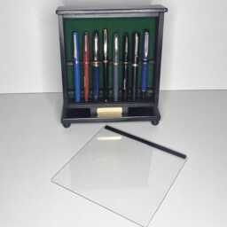 Handcrafted Ebonised Solid Wood Pen Display Case/Cabinet With Slide-Up Clear Acrylic Glass Front, Holds 8 Pens - Pens Not Included - thumbnail 2