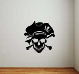 Pirate Skull Wall Vinyl Decal Hat Sign Sticker Interior Art Murals Home Removable Decor Jolly Roger Door - 2P06T - thumbnail 1