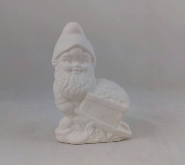 Ready To Paint Ceramic Small Gnome With Wheelbarrow - 5 Inches, Lawn Or Garden Gnome, Outdoor Indoor - image 1