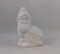 Ready To Paint Ceramic Small Gnome With Wheelbarrow - 5 Inches, Lawn Or Garden Gnome, Outdoor Indoor
