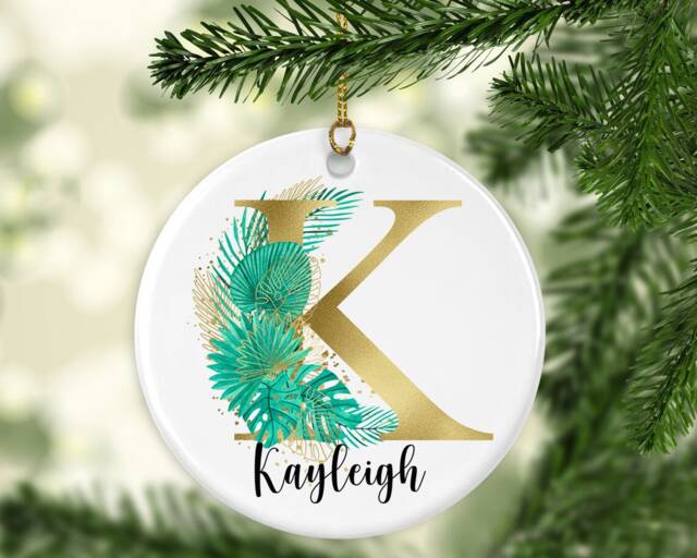Personalised Initial Christmas Ornament Boho Tropical Ornament - image 1