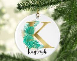 Personalised Initial Christmas Ornament Boho Tropical Ornament - thumbnail 1