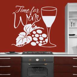 Wall Decals Quote Time For Wine Decal Grapes Wineglass Vinyl Sticker Home Decor Interior Design Kitchen Cafe Restaurant Ms500 - thumbnail 1