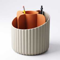 Rounded Desk Organiser Modern Circular Office Storage Minimalist Stationery Holder Ribbed Accessory 3D Printed Workspace - thumbnail 3