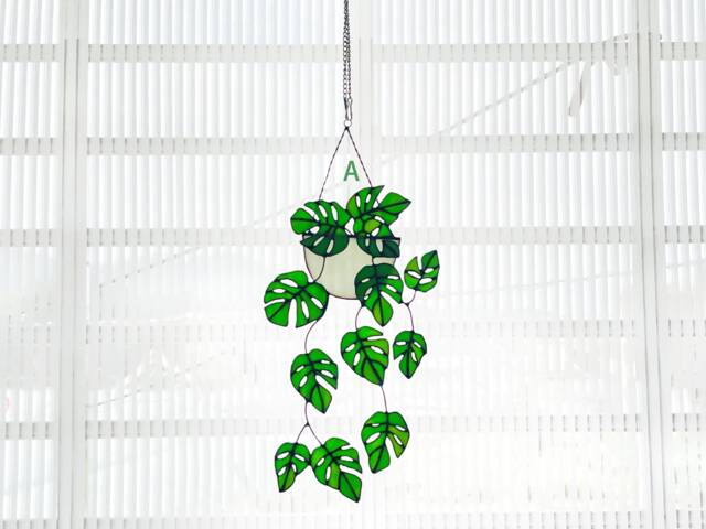 Monstera Plant Stained Glass Window Hangings Flowers Boho Home Decor Suncatcher Wall - image 1