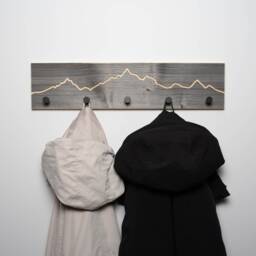 Coat Rack Mountain Motif I Old Wood Hooks Wardrobe Wall Mounted Rack - thumbnail 2