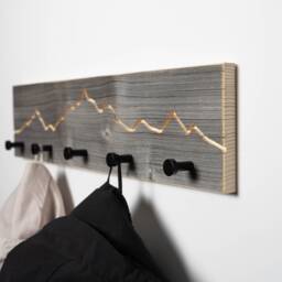 Coat Rack Mountain Motif I Old Wood Hooks Wardrobe Wall Mounted Rack - thumbnail 1