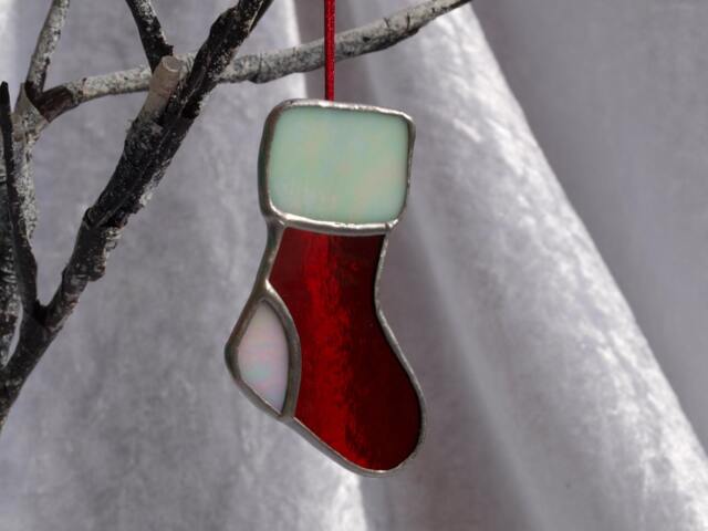 Personalized Stained Glass Christmas Stocking Ornament - Set Of 3 - image 1