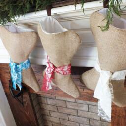 Dog Puppy Stocking Burlap Bone Shaped Perfect Pet Christmas Personalized Name Tag Beautiful Natural - Rustic Counrty -Red Cream Blue - thumbnail 3