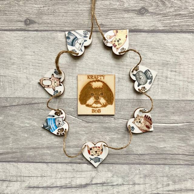 Cartoon Cat Bunting, Wooden Garland For Pet Owner, Handmade Gifts, Animal Wall Decor - image 1