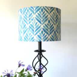 Handmade Watercolour Leaves Lampshade Blue & Natural Linen Drum Shade - thumbnail 1