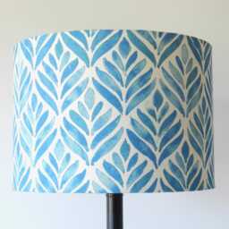 Handmade Watercolour Leaves Lampshade Blue & Natural Linen Drum Shade - thumbnail 2