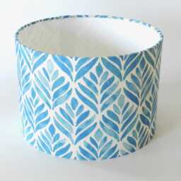 Handmade Watercolour Leaves Lampshade Blue & Natural Linen Drum Shade - thumbnail 3