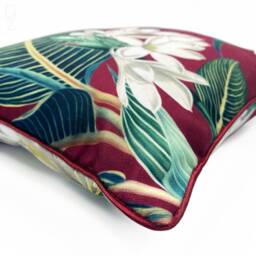 Burgundy Floral Chenille Cushion Cover Double Sided Print, Red Piping - 30x50 cm - thumbnail 2