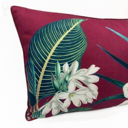 Burgundy Floral Chenille Cushion Cover Double Sided Print, Red Piping - 30x50 cm - thumbnail 3