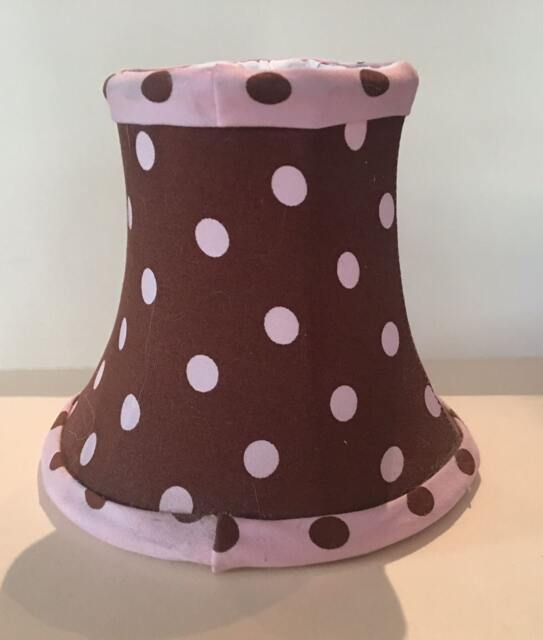 Set Of 6 Hand Made Mini Shades, Brown Fabric with Pink Polka Dots Clip-On Chandelier Or Sconce Shades Trimmed in Pink Fabric Brown Dots - image 1