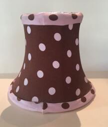 Set Of 6 Hand Made Mini Shades, Brown Fabric with Pink Polka Dots Clip-On Chandelier Or Sconce Shades Trimmed in Pink Fabric Brown Dots - thumbnail 1