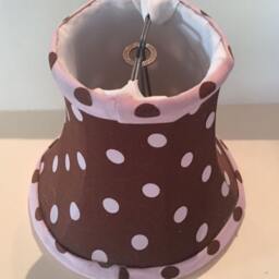 Set Of 6 Hand Made Mini Shades, Brown Fabric with Pink Polka Dots Clip-On Chandelier Or Sconce Shades Trimmed in Pink Fabric Brown Dots - thumbnail 3