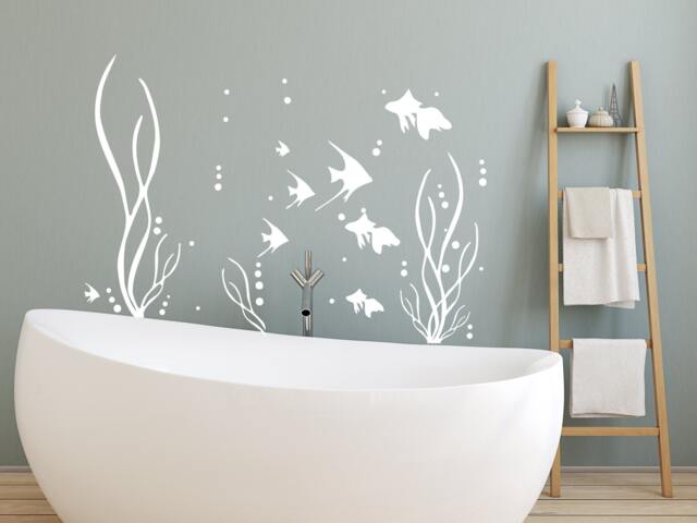 Nautical Wall Decals/Marine Life Decal Decor Bathroom Animal Sticker Sea Ocean Fish Seaweed Me4 - image 1