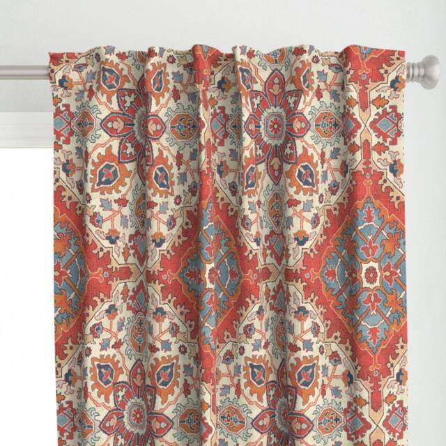 Orange Red Kilim Curtain Panel - Large Scale Persian Inspired Turkish Custom Fontana Melon By Lori_Craffey_Design - image 1
