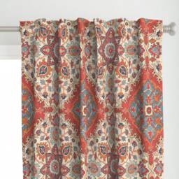 Orange Red Kilim Curtain Panel - Large Scale Persian Inspired Turkish Custom Fontana Melon By Lori_Craffey_Design