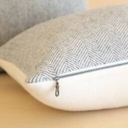 Gray Herringbone Wool Pillow Cover, & Cream Chevron Cover - Ready To Ship - thumbnail 3