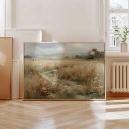 Wildflower Meadow Poster, Country Landscape Print, Paper Wall Art - thumbnail 3
