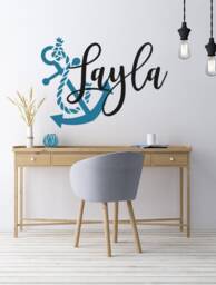 Lake House Wall Decal, Custom Name Or Word Personalized Anchor Sticker, Nautical Vinyl Decal, Mirror Glass Door Vinyl Decal - thumbnail 1
