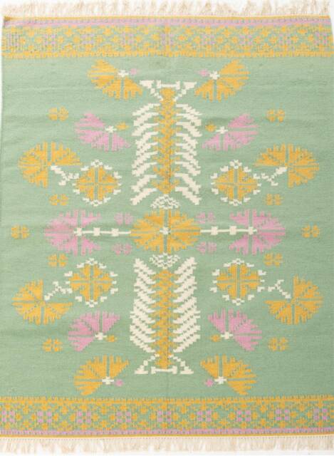 Handwoven Wool Rug - Sage Ochre Tree Of Life Flatweave - image 1
