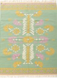 Handwoven Wool Rug - Sage Ochre Tree Of Life Flatweave - thumbnail 1