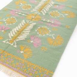 Handwoven Wool Rug - Sage Ochre Tree Of Life Flatweave - thumbnail 3