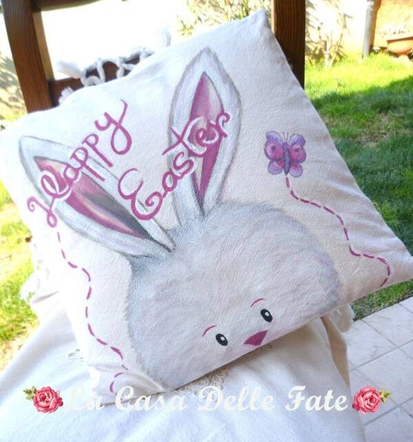 Hand-Painted Bunny, Easter Pillow Case, Bunny Design, Gift, Pillow Cover, Home Decor, Decorations - image 1